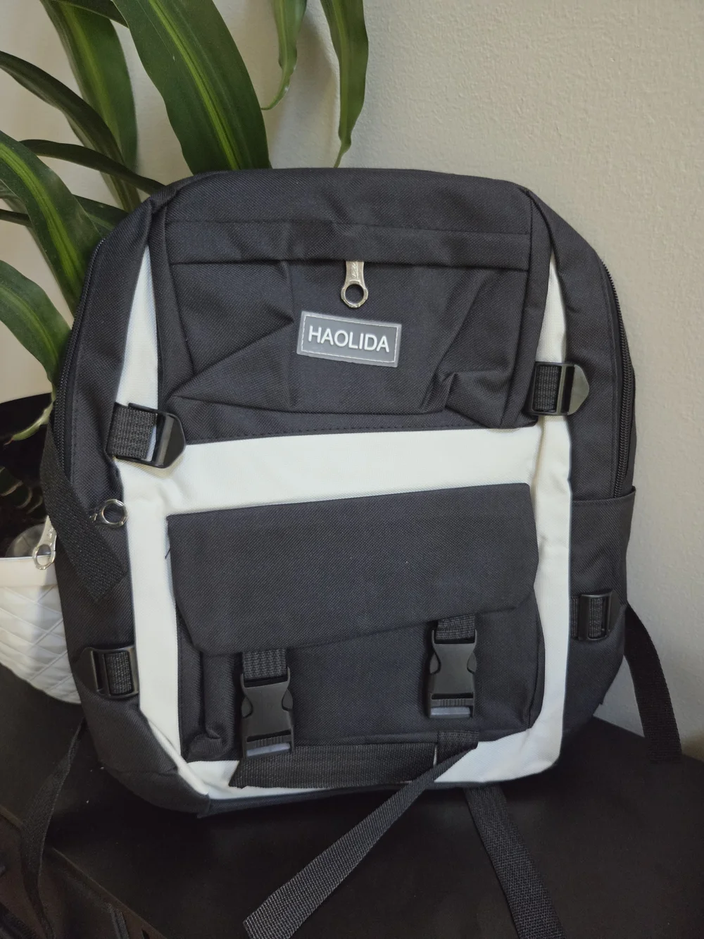 HAOLIDA 4 Piece Set Black White Two Tone Canvas Backpack